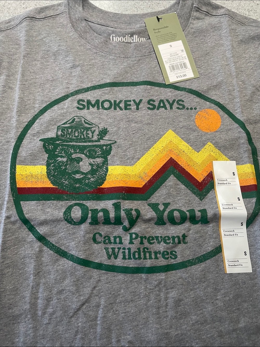 Goodfellow Smokey Says Only You Graphic Tee - Gray with Green & Yellow Print